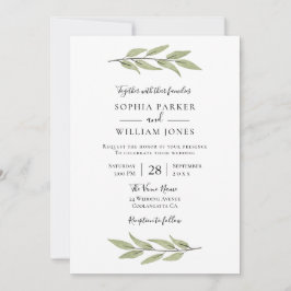 Elegantes Blätter Wasserfarbe Schöne Hochzeit Einladung