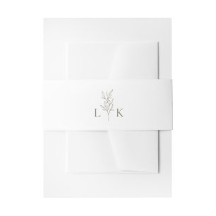 Elegantes Blattmonogramm Oliven Grün Hochzeit Einladungsbanderole