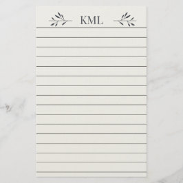 Elegantes Blattmonogramm personalisiert liniert Briefpapier