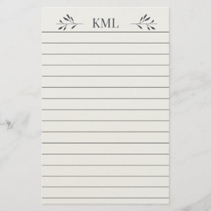 Elegantes Blattmonogramm personalisiert liniert Briefpapier
