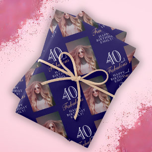 Elegantes Blau 40 und fantastische 40. Geburtstags Geschenkpapier Set