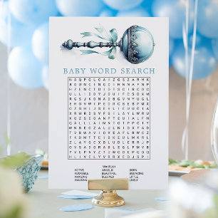Elegantes Blau Baby Rassel Junge Baby Wortsuche Ka Einladung
