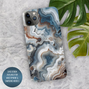 Elegantes Blau Braun Grau Weiß Quarz Achat Muster iPhone 16 Pro Max Hülle