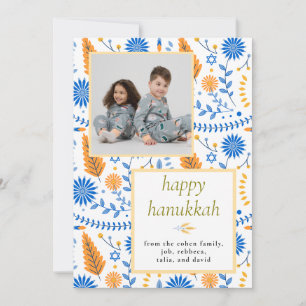 Elegantes blau Frohes Chanukka Familie 1 Foto Feiertagskarte