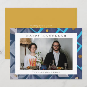 Elegantes Blau Frohes Chanukka-Familien-Foto 1 Feiertagskarte