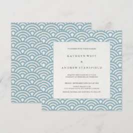 Elegantes Blau + Gemusterte Hochzeitseinladung Einladung