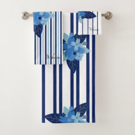 Elegantes, blau gestreiftes Muster Badhandtuch Set