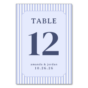 Elegantes blau gestreiftes Tischschild Tischnummer