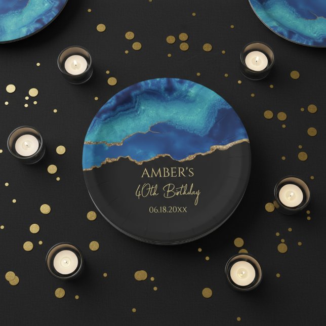 Elegantes Blau-Gold-Abstraktes Marmordesign Pappteller (Von Creator hochgeladen)