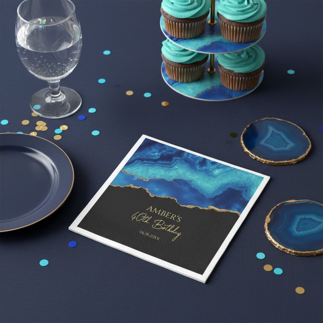 Elegantes Blau-Gold-Abstraktmarmor-Design Serviette (Von Creator hochgeladen)