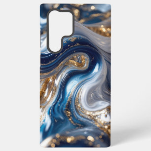 Elegantes Blau-Gold-Abstraktwellen-3D-Muster Samsung Galaxy Hülle