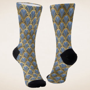 Elegantes Blau-Gold-Art-Deco-Muster Socken