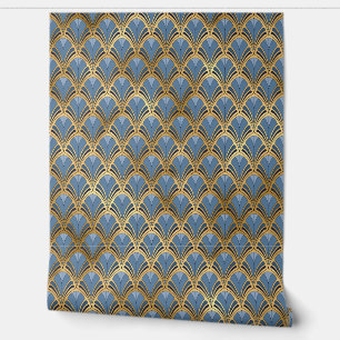 Elegantes Blau-Gold-Art-Deco-Peel-and-Stick Tapete
