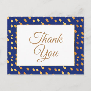 Elegantes Blau Gold Danke Postkarte