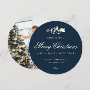 Elegantes Blau Gold Foto Frohe Weihnachten