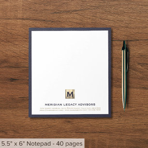 Elegantes blau-goldenes Initial-Logo-Notizbuch Notizblock
