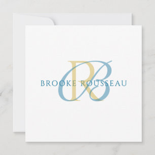 Elegantes blau-goldenes Initial-Monogramm Mitteilungskarte