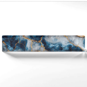 Elegantes blau-goldenes Marmor-Schreibtisch-Schild Namensplakette