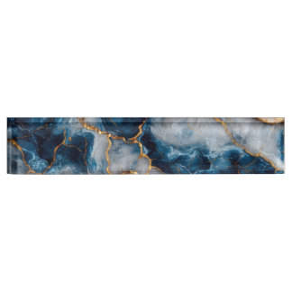 Elegantes blau-goldenes Marmor-Schreibtisch-Schild Namensplakette