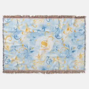 Elegantes blau-goldenes Paisley-inspiriertes Blatt Decke