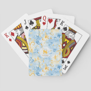 Elegantes blau-goldenes Paisley-inspiriertes Blatt Spielkarten
