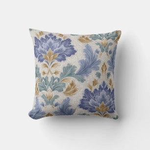 Elegantes blau-goldenes Zierkissen mit Blumenmuste