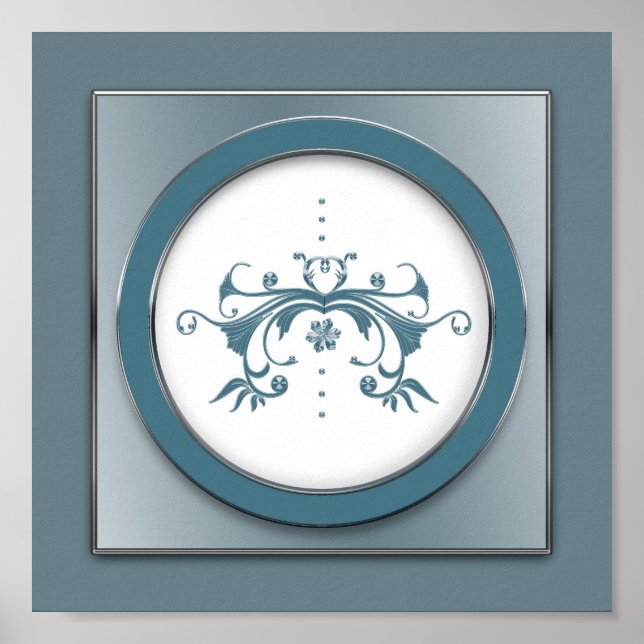 Elegantes Blau/Grau Swirl floral q. Drucken Poster (Vorne)