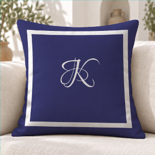 Elegantes blau-graues Initial-Monogramm Kissen