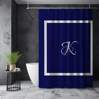 Elegantes Blau-Graues Klassisches Anfangsmonogramm Duschvorhang