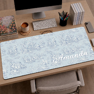 Elegantes Blau-Graues Vintage-Französisches Toile Schreibtischunterlage