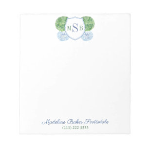 Elegantes blau-grünes Buchsbaum-Monogramm Notizblock