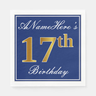 Elegantes Blau, Imitat-Gold17. Geburtstag; Serviette