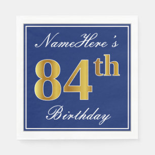 Elegantes Blau, Imitat-Gold84. Geburtstag; Serviette