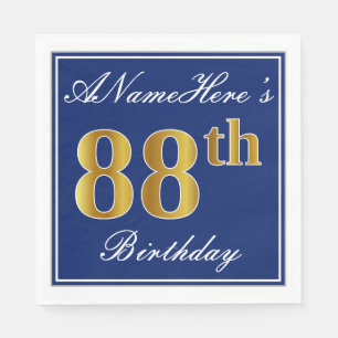 Elegantes Blau, Imitat-Gold88. Geburtstag; Serviette