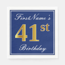 Elegantes Blau, Imitate Gold 41. Geburtstag; Indiv Serviette