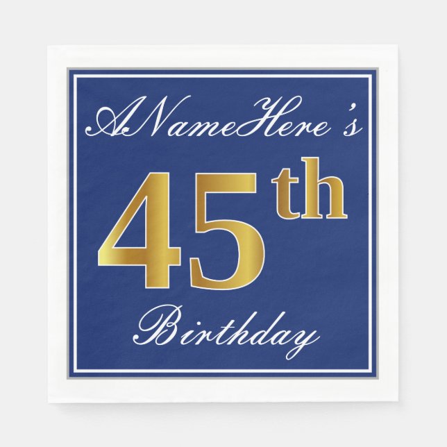 Elegantes Blau, Imitate Gold 45. Geburtstag; Indiv Serviette (Vorderseite)