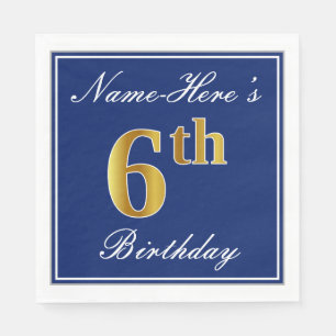 Elegantes Blau, Imitate Gold 6. Geburtstag + Indiv Serviette