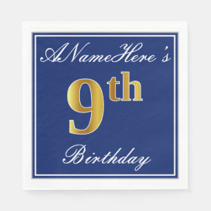 Elegantes Blau, Imitate Gold 9. Geburtstag + Indiv Serviette