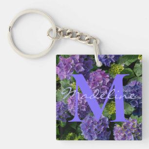 Elegantes Blau Lila Magenta Grün florales Hortensi Schlüsselanhänger