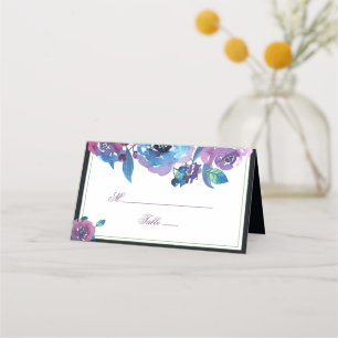 Elegantes Blau Lila Zwielicht Blumen Hochzeitstisc Platzkarte