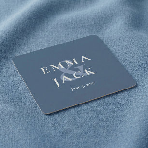 Elegantes Blau Minimalistisches Et-Zeichen Hochzei Rechteckiger Pappuntersetzer