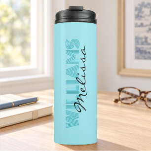 Elegantes blau monogrammiertes thermosbecher