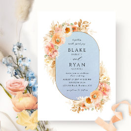 Elegantes Blau, Peach Blush und Cream Oval Wedding Einladung