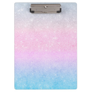 Elegantes Blau Pink Silver Glitzer Gradient Design Klemmbrett