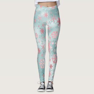 Elegantes Blau Pink Weihnachtsschneeflockenmuster Leggings