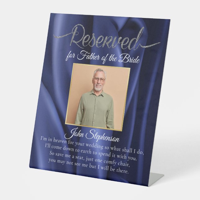 Elegantes Blau Rettete Ein Foto für Hochzeiten Sockelschild (Vorderseite)