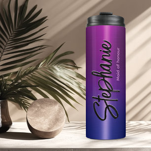 Elegantes blau rosa ombré Monogramm  Thermosbecher
