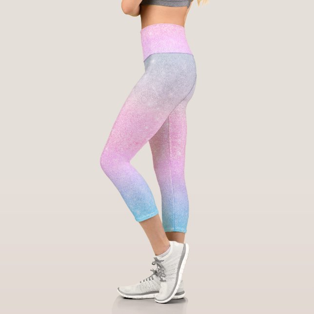 Elegantes Blau Rosa Silver Glitzer Design Capri Leggings (Links)