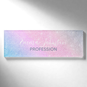 Elegantes Blau Rosa Silver Glitzer Design Namenschild