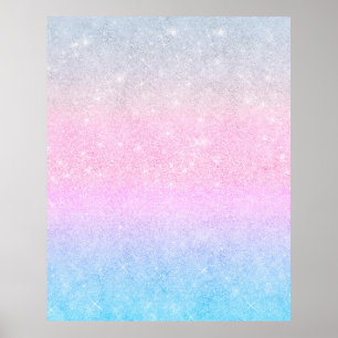Elegantes Blau Rosa Silver Glitzer Design Poster